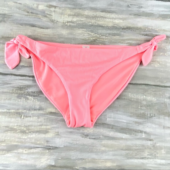 Mystic Coral Ribbed Bikini Bottoms Pink Side Knot Swim Bathing Suit M 7-9 - Picture 2 of 12